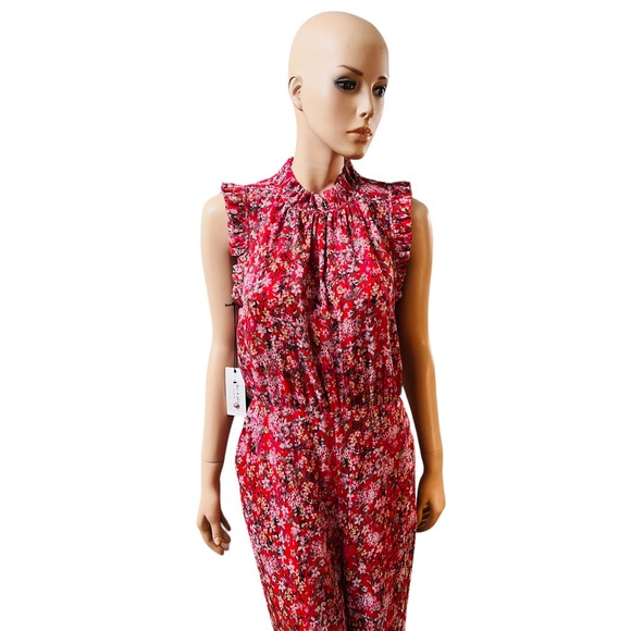 New Anthropologie Ali & Jay Red Floral Jumpsuit Size L Side Pockets Zip Closure - Picture 9 of 11